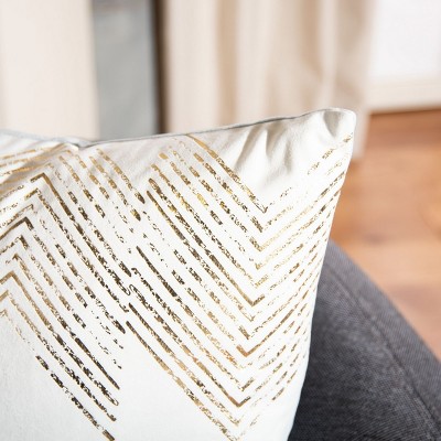 White and Gold Geometric Art Deco Throw Pillow
