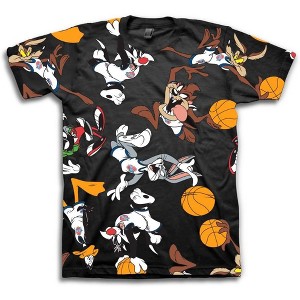 Mens Space Jam Classic Shirt - Tune Squad Marvin & Bugs Bunny Tee - Space Jam 90ÃƒÂ¯Ã‚Â¿Ã‚Â½s Classic T-Shirt (Allover Black, Medium) - 1 of 4