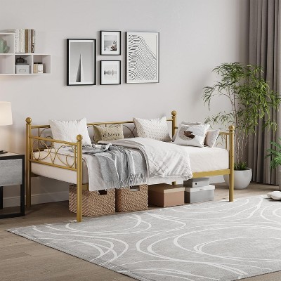 Twin Daybed with Headboard, Metal Sofa Bed Frame with Slat Support, No Box Spring Needed, Multifunctional for Bedroom Living Room Guest Room