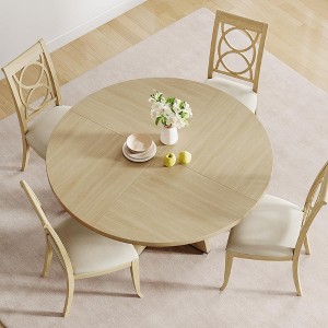 GustoWave 47-inch Farmhouse Round Dining Table for 6 with Pedestal Base – Rustic Wood Kitchen and Dining Room Table Set - 1 of 4