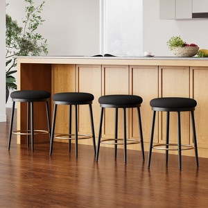 Racxily Set of 4 Modern Counter Stools, Iron Frame with Sponge Cushion & Footrest for Kitchen & Dining Room, Black - 1 of 4