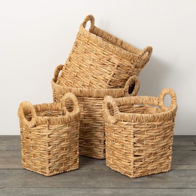 Sullivans 16.25", 15.75", 15.25" & 13.75" Seagrass Handled Basket Set of 4, Natural