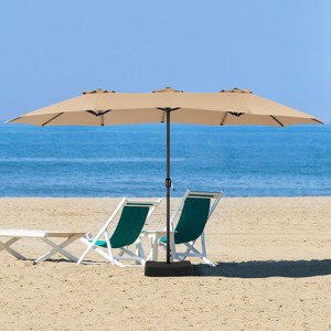 Okak 15FT Rectangle Patio Umbrella with Base Included, Beach Umbrella with 12 Sturdy Rids, Big Umbrella for Deck, Market, Backyard - 1 of 4
