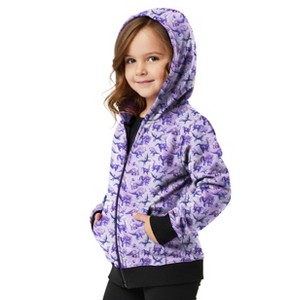 The Pink Picket Fence Suzie Dino Hoodie for Girls – Lightweight Zip-Up Jacket – Hand-Painted Dinosaur Print - 1 of 4