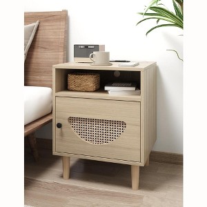Rattan Nightstand with Charging Station, Boho End Table, Side Table with USB Ports - 1 of 4