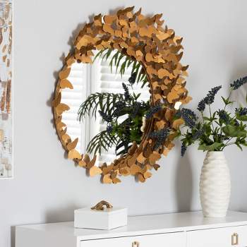 Baxton Studio Tauriel Modern Glam and Luxe Antique Goldleaf Metal Butterfly Accent Wall Mirror