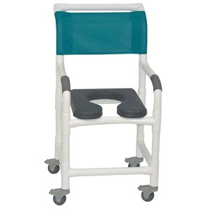 MJM International Corporation Shower Chair 18 In Width 3 In Total Locking Casters Palm Island Front Seat Teal Designer Mesh Backrest Sling 300 Lbs Wt - 1 of 1