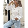 Women's Shirt V Neck Front Tie Long Sleeve Blouse Elegant Ruffled Peplum Top - 2 of 4