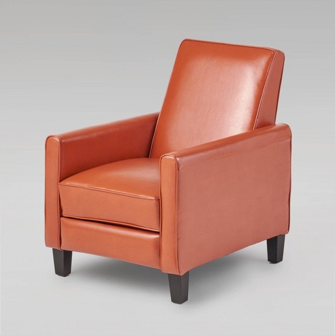Faux Leather Recliner Club Chair Orange, Leather And Fabric Recliner