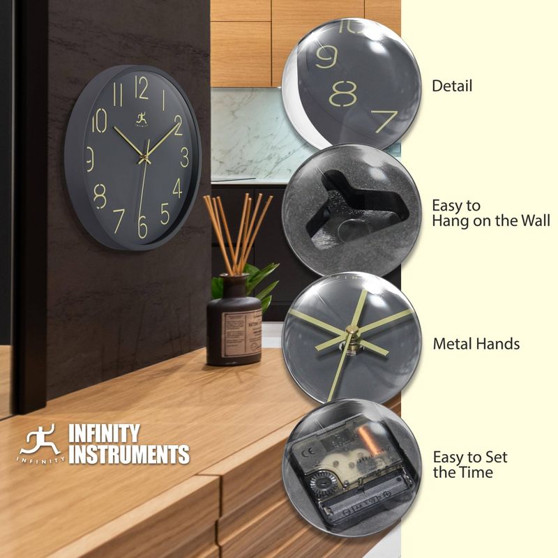 14&#34; Stencil Number Clock Dark Gray - Infinity Instruments, 4 of 8