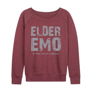 Women's - Instant Message - Elder Emo Never A Phase Lightweight French Terry Wide Neck Long Sleeve Shirt - 1 of 4