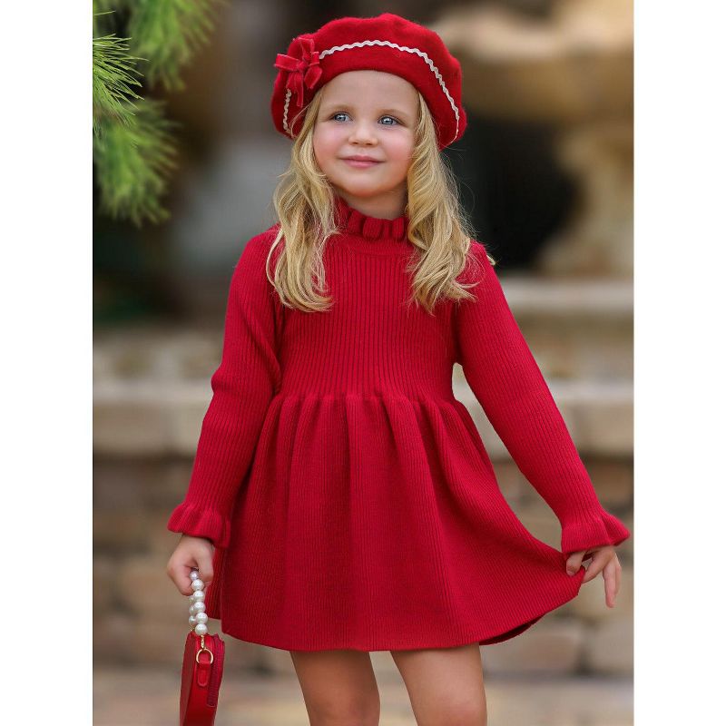 Girls Cozy Holiday Red Ruffle Knit Sweater Dress - Mia Belle Girls, 3 of 8