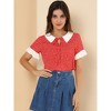 Allegra K Women's Contrast Doll Collar Polka Dots Short Sleeves Blouse - 3 of 4