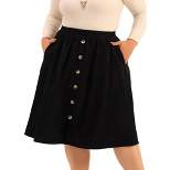 Agnes Orinda Women's Plus Size Elastic High Waist Button Front A-Line Midi Corduroy Skirt with Pocket