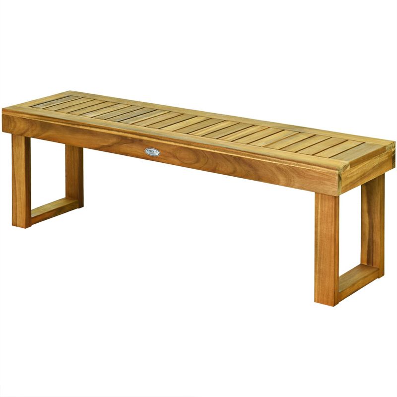 Tangkula Acacia Wood Outdoor Backless Bench Rustic Patio Dining Bench with Slatted Seat, 5 of 6