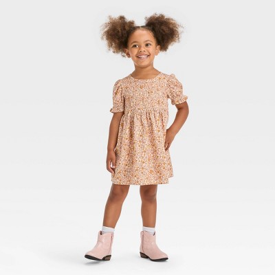 Image of Toddler Girls' Floral Twill Short Sleeve Dress - Cat & Jack™ Ivory 3T