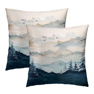 Misty Mountain Forest Pillow Covers 18x18 Inch Blue Burnt Orange - 1 of 3
