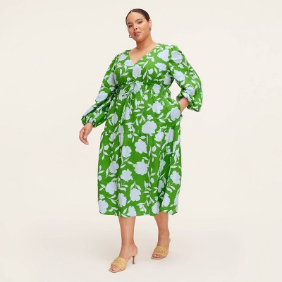 Women's Classic Rose Linen Long Sleeve Maxi Dress - kate spade new york x Target Green/Blue