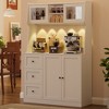 67" Tall Kitchen Hutch Storage Cabinet, Farmhosue Coffee Bar Cabinet with 3 Drawers and LED Lights, Freestanding Food Pantry Cabinet with Countertop - 3 of 4