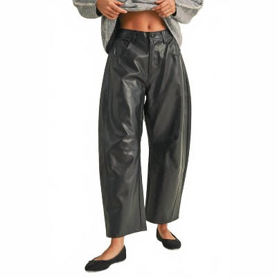 Women's Vegan Leather Barrel Pants - MIOU MUSE