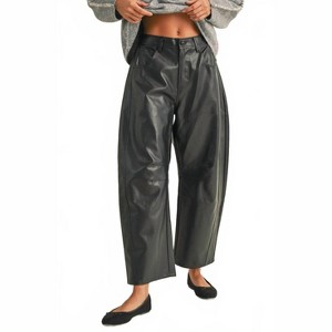Women's Vegan Leather Barrel Pants - MIOU MUSE - 1 of 4