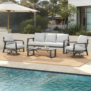 7-Person Aluminum Patio Conversation Set with Gray Cushions and Coffe Table - 1 of 1