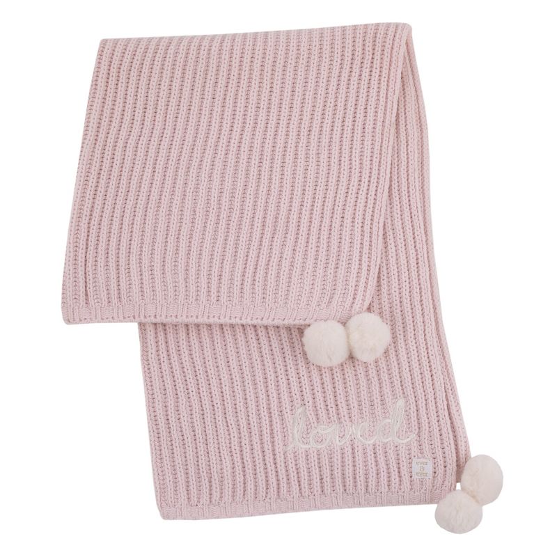 NoJo Loved Pink Chenille Super Soft Pom Pom Baby Blanket with Embroidery, 1 of 4