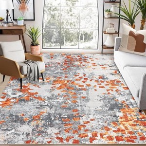 Abstract Washable Area Rug, Non-Slip Low Pile Distressed Carpet, Soft Floor Cover for Bedroom, Office, or Dining Room - 1 of 4