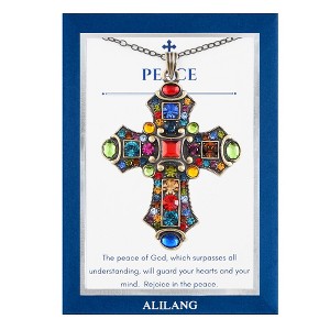 Anna-Kaci Colorful Stained Glass Rhinestone Cross Pendant Necklace Gift Message Card & Envelope Faith Jewelry Gifts - 1 of 4