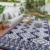 Outsunny Outdoor Patio Rug, Large Camping Carpet with Carrying Bag, 9' x 18' Waterproof Plastic Straw, Reversible, Blue & White Rhombus Border - 2 of 4