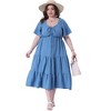 Agnes Orinda Women's Plus Size Sweetheart Neck Short Sleeve Ruffle Hem Tiered Flowy Summer A Line Maxi Dresses with Pockets - 3 of 4