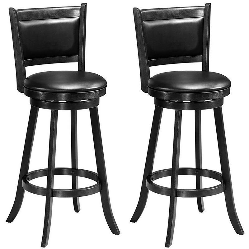 Costway Set of 2 29'' Swivel Bar Height Stool Wood Dining Chair Barstool Black, 1 of 11