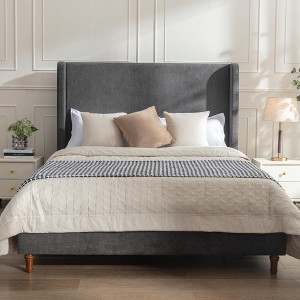 Queen Size Bed Frame, 54" Tall Headboard Wingback Upholstered Bed, Wooden Slats Support, No Box Spring Needed, Easy Assembly, Bedroom Furniture - 1 of 4