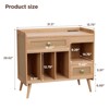 Record Player Stand with Charging Station, Boho Side Table with Vinyl Holder Storage Shelf, Natural - 2 of 4