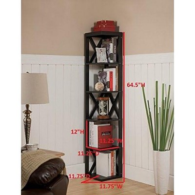 Espresso Wood 65-Inch Corner Adjustable Bookcase