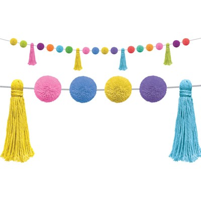 Teacher Created Resources Colorful Pom-Poms and Tassels Garland (Pack of 3)