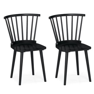 Costway Rubber Wood Windsor Dining Chairs Set of 2 with Spindle Back for Living Room Black/Natural - 1 of 4
