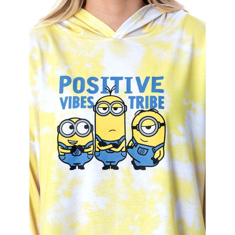 Minions Positive Vibes Tie Dye Womens' Pajama Cropped Hooded Jogger Set Yellow, 4 of 8