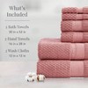 100 Cotton Towel Set 6 Piece Super Soft Absorbent Quick - Textured and Durable Cotton Premium Thick Towels 6 Piece Set, Rose - 2 of 4