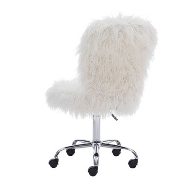 White Faux Fur Armless Swivel Office Chair