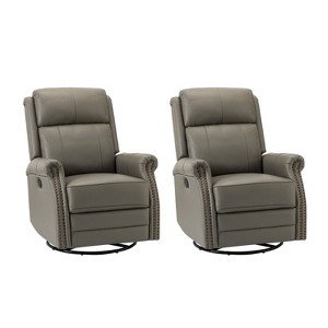 Irene 30.5" Wide Genuine Leather Manual Recliner with Rolled Arms Set of 2| ARTFUL LIVING DESIGN - 1 of 4