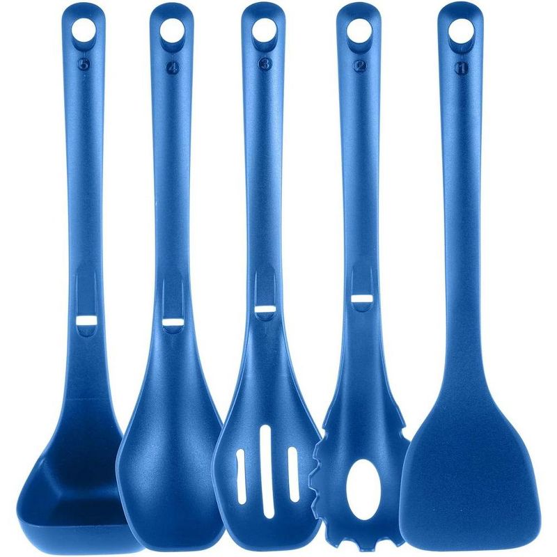 NutriChef Kitchen Cooking Utensils Set-Includes Spatula, Pasta Fork, Solid Spoon, Slotted Spoon & Tool Seat,(Blue), 1 of 2