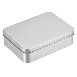 Unique Bargains Home Tinplate Sturdy Durable Portable Storage Box with Lids Silver Tone - 1 of 3