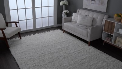 Braided Tassel Edge Shag Rug in Gray, 3' x 5', Synthetic Easy Care