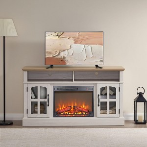 NAYSAYE Indoor Fireplace TV Stand Modern Entertainment Center with Storage for Living Room, Jasmine White, 58"*15.75"*32" - 1 of 4