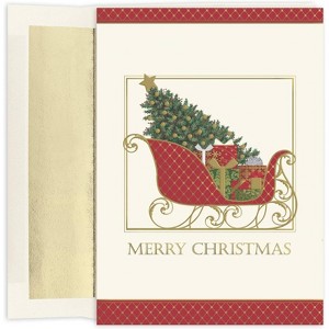 Masterpiece Studios 16-Count Boxed Christmas Cards With Foil-Lined Envelopes, Embossed Santa's Elegant Sleigh, 5.62" x 7.87" (938200) - 1 of 2