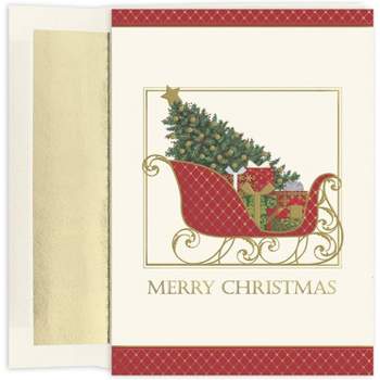 Masterpiece Studios 16-Count Boxed Christmas Cards With Foil-Lined Envelopes, Embossed Santa's Elegant Sleigh, 5.62" x 7.87" (938200)