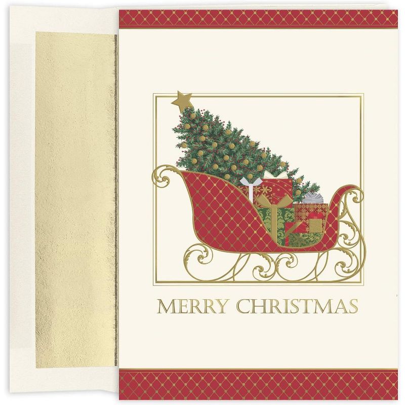 Masterpiece Studios 16-Count Boxed Christmas Cards With Foil-Lined Envelopes, Embossed Santa's Elegant Sleigh, 5.62" x 7.87" (938200), 1 of 3