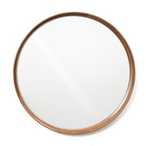 LuxenHome Natural Rubberwood Frame Round Wall Mirror Brown - 1 of 4