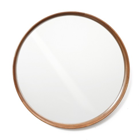 Luxenhome Natural Rubberwood Frame Round Wall Mirror Brown : Target